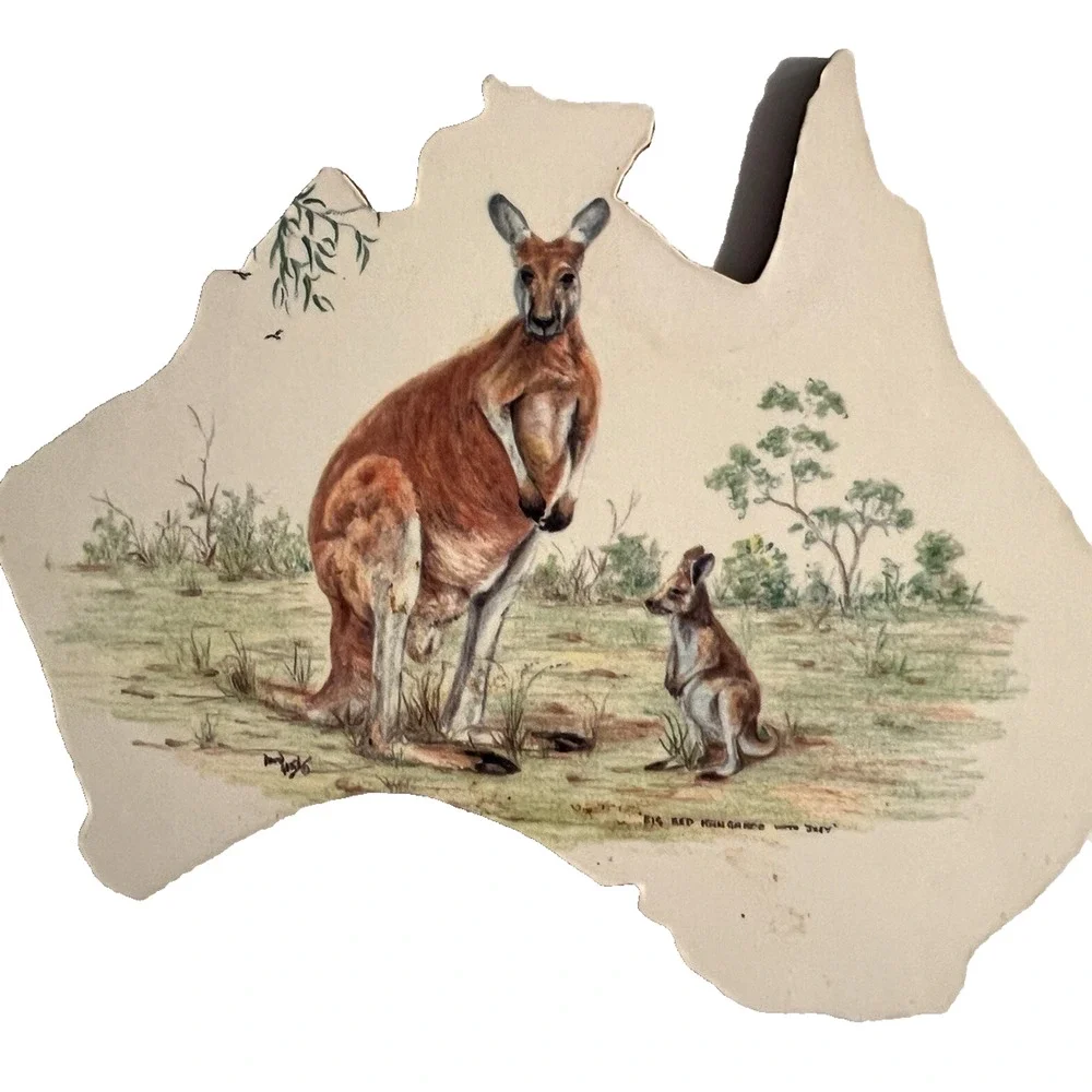 Set of 6 Wildlife Creations Cork Back Coasters Australia Animals - In Map Shape